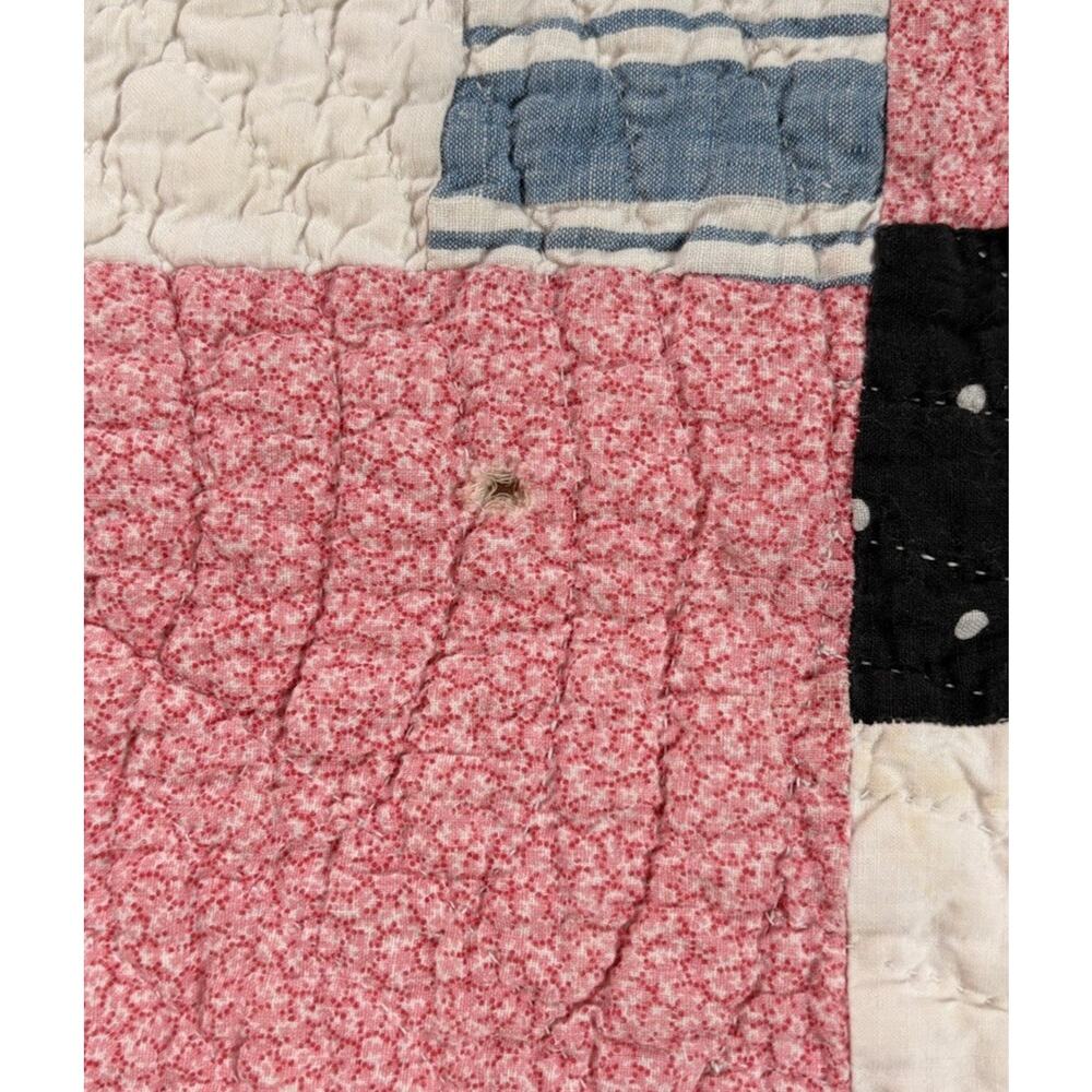 Vintage Handmade Patchwork Quilt Size 76x42 Pink M3 - Picture 8 of 8